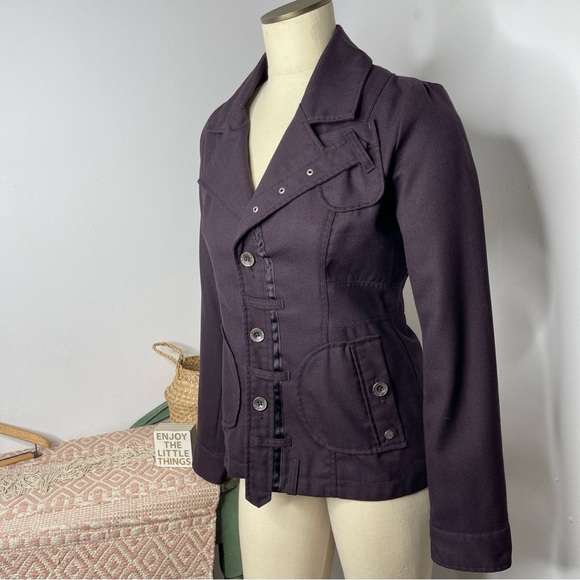 DIESEL Y2K Diesel Wool Military Style Jacket Deep Eggplant Purple Sz M - Picture 3 of 16